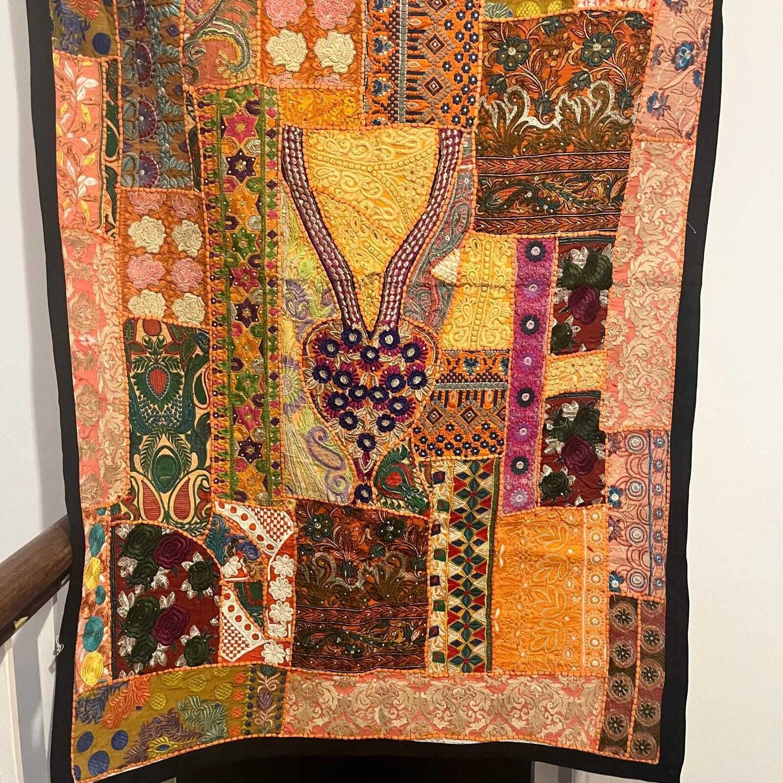 Large Vintage Indian Handmade Tapestry Decorative Wall Hanging photo vinterior