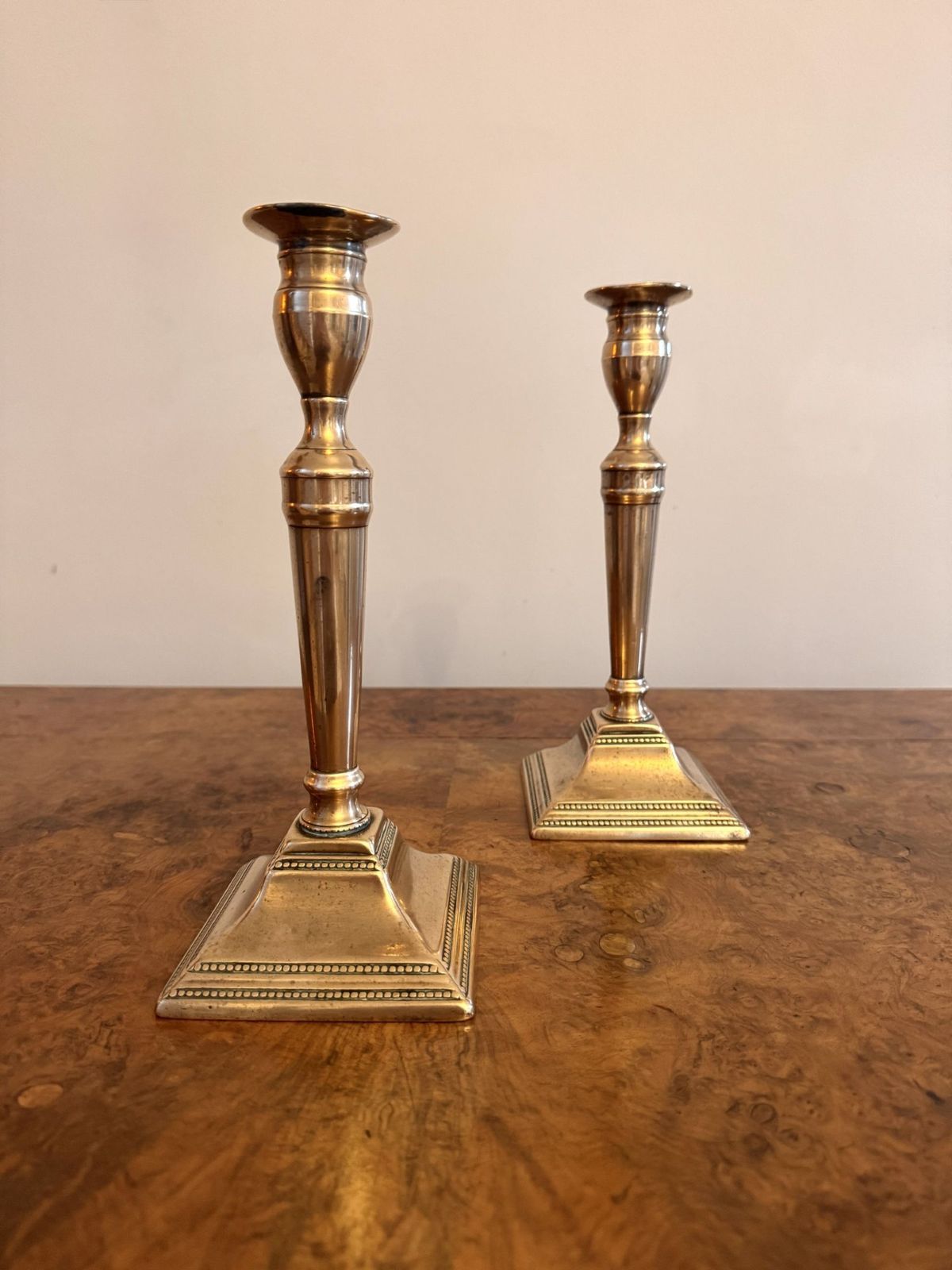 Elegant Quality Pair Of Antique Brass Candlesticks photo for sale
