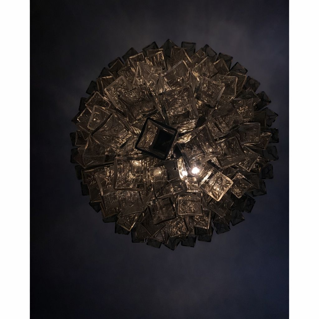 Contemporary "Square Tubes" Murano Venini Style Glass Chandelier Italian Dark Fume' Color photo 16943.0