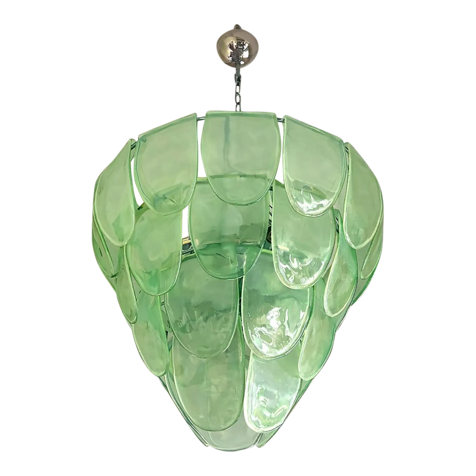 Contemporary Modern Green Sanded "Petals" Murano Style Glass Chandelier