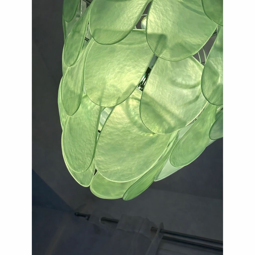 Contemporary Modern Green Sanded "Petals" Murano Style Glass Chandelier photo furniture