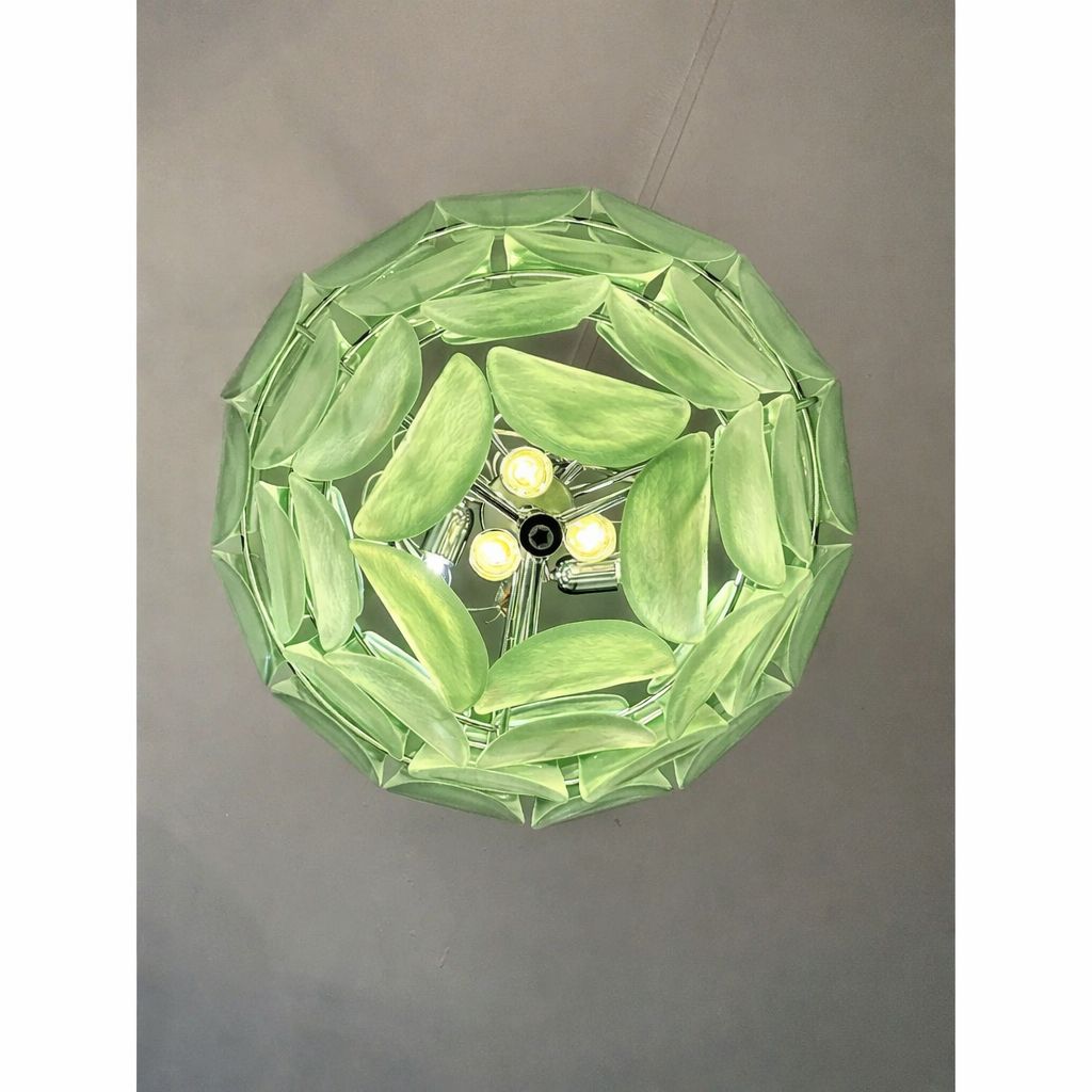 Contemporary Modern Green Sanded "Petals" Murano Style Glass Chandelier photo vinterior