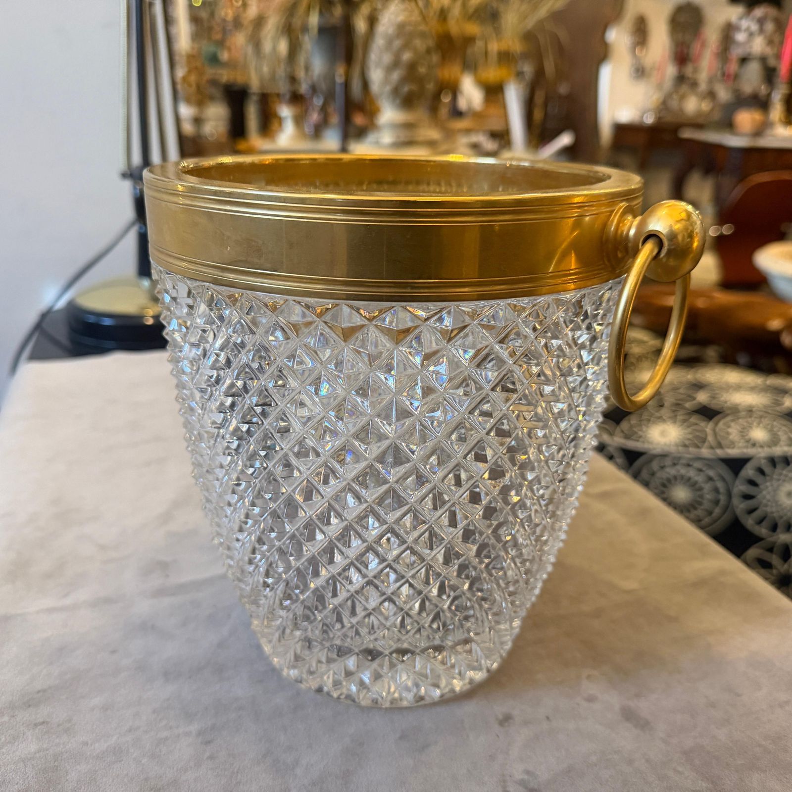 photo vinterior 1980s Modernist Crystal And Gilded Metal French Champagne Cooler