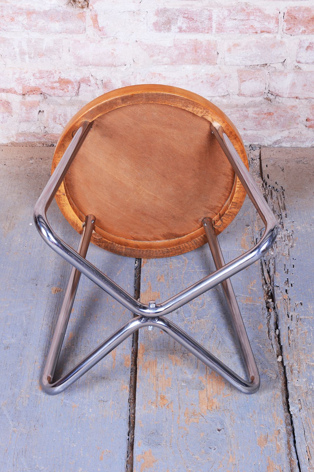 Restored Bauhaus Stool, By Mücke Melder, Beech, Chrome, Polished, Czech, 1930s photo buy