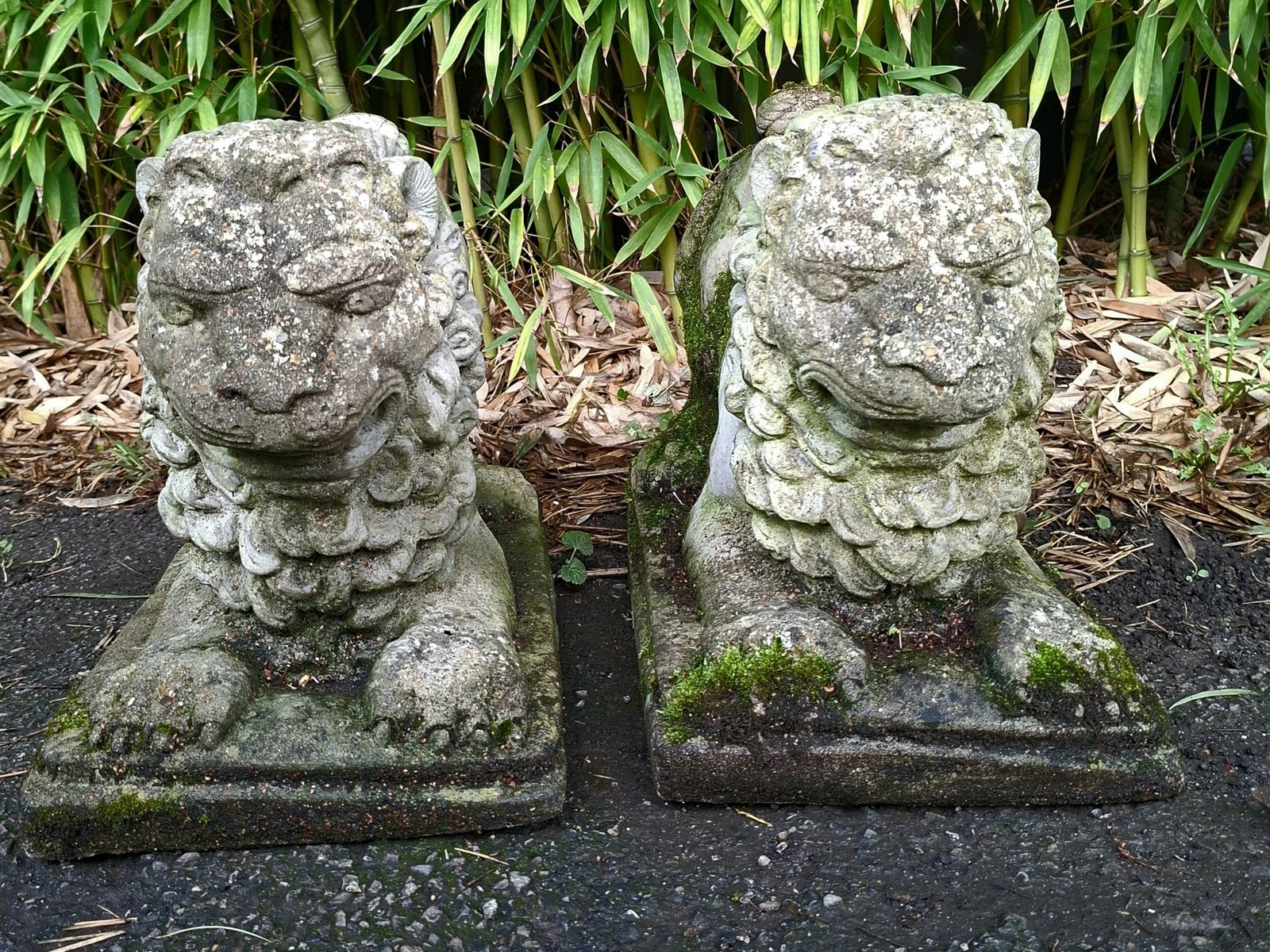 Pair Of Antique Stone Recumbent Guardian Lions photo furniture