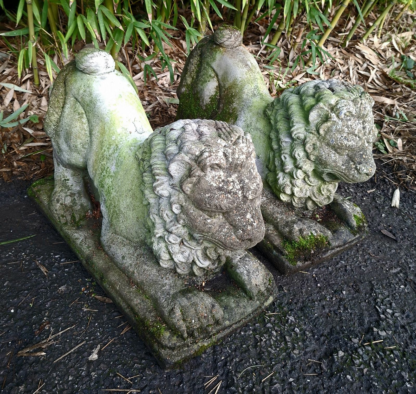Pair Of Antique Stone Recumbent Guardian Lions photo for sale