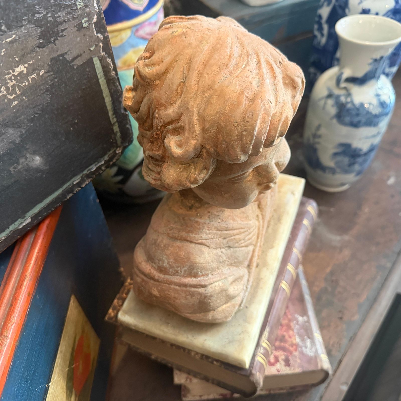 1930s Mixed Stone Sicilian Sculpture Of A Putto On A Marble Base photo 703.0