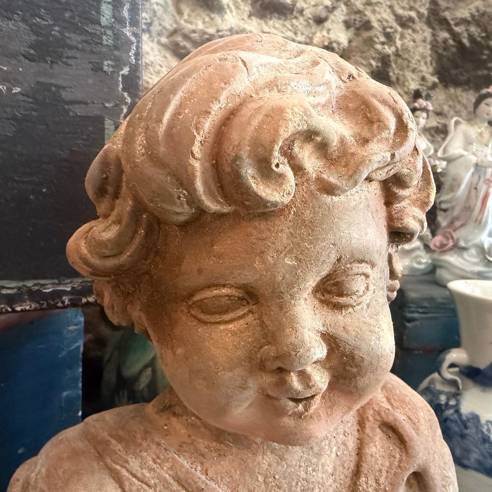 photo buy 1930s Mixed Stone Sicilian Sculpture Of A Putto On A Marble Base