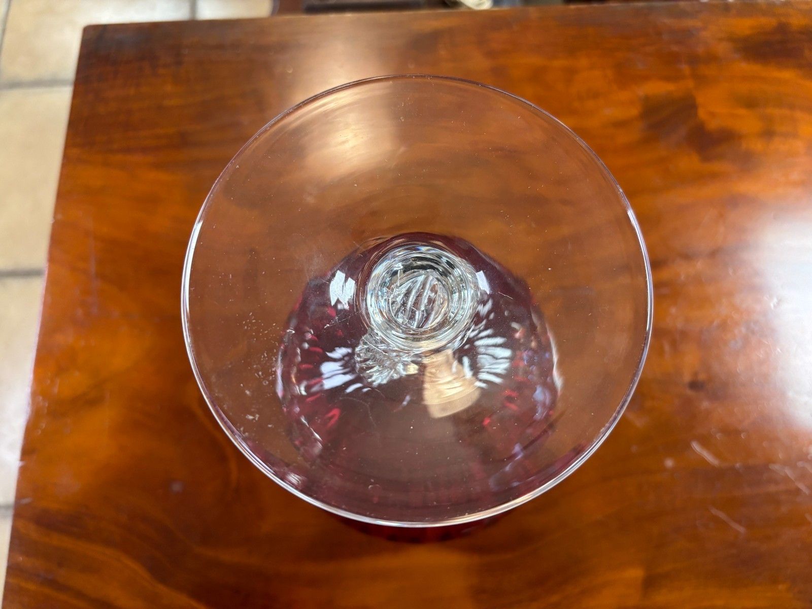 Home Decor 1960's Vintage Hand Blown Cranberry & Clear Glass Vase/ Pedestal Bowl photo