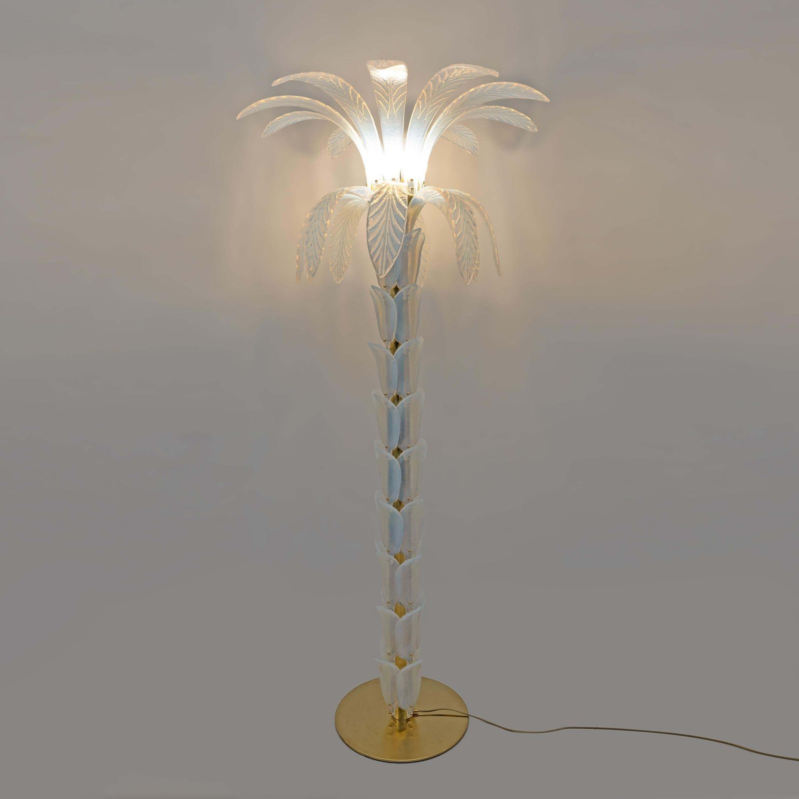 Pair Of Iridescent Murano Glass Palm Tree Floor Lamps photo for sale