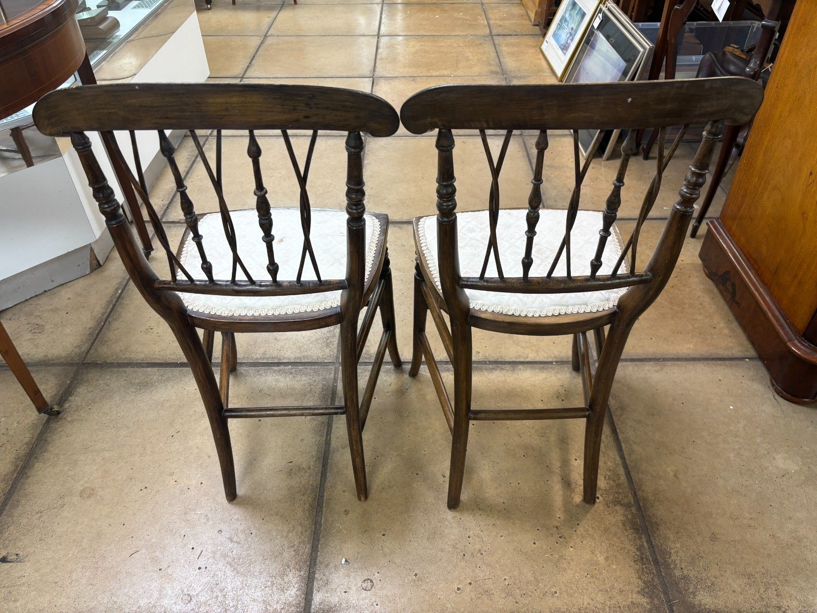 Furniture Pair Of Late 19th Century Mahogany Spindle Back Side Chairs photo