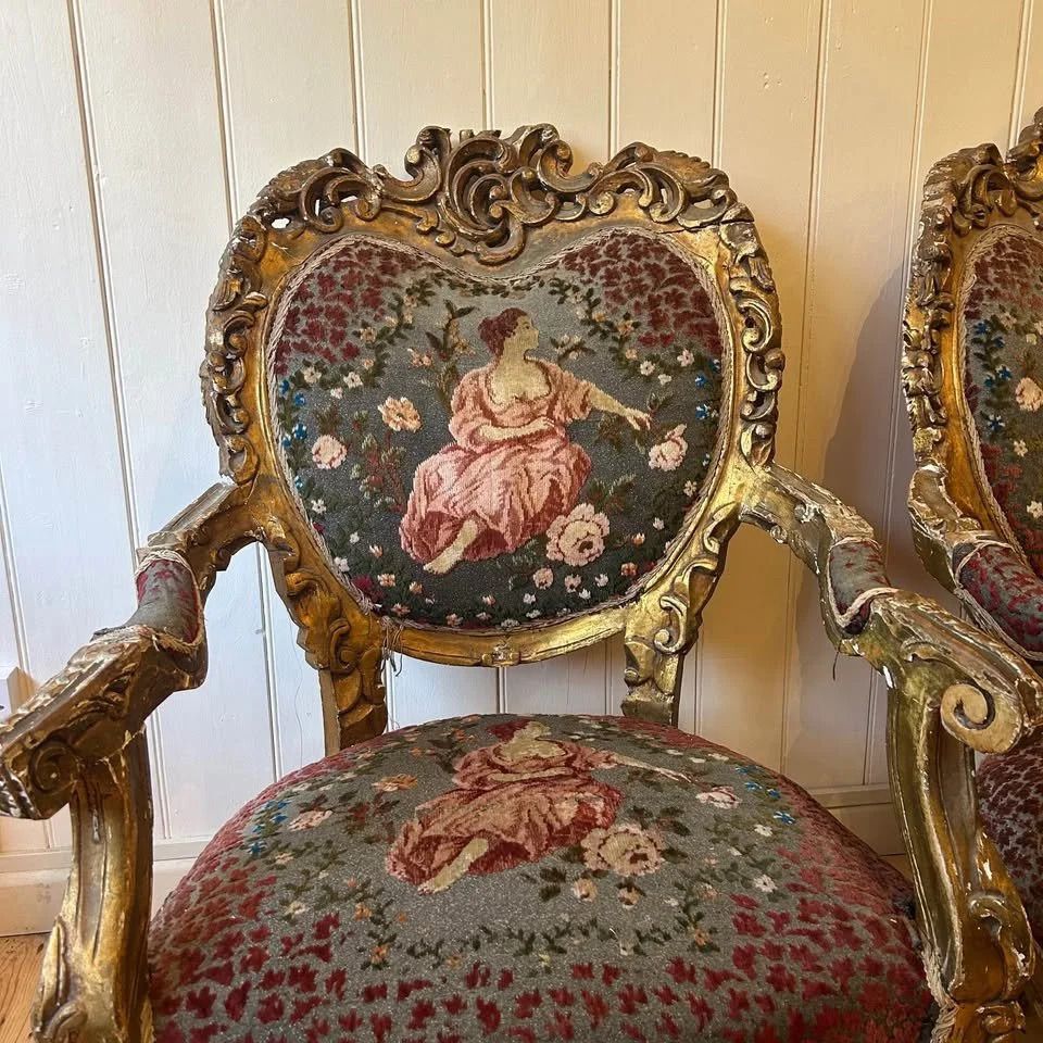 Pair Of Louis XV Style Gilt Throne Chairs photo Furniture