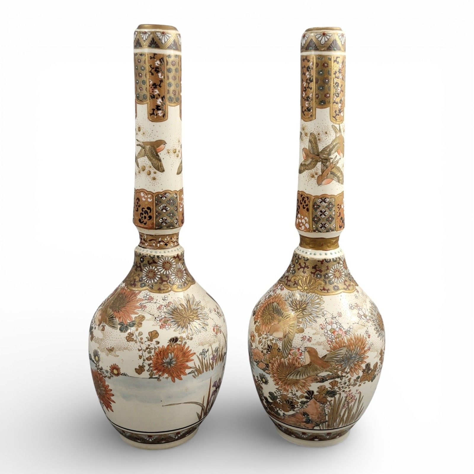 Pair Of Large Meiji Japanese Satsuma Vases, Moriage & Gold Pointillé photo furniture