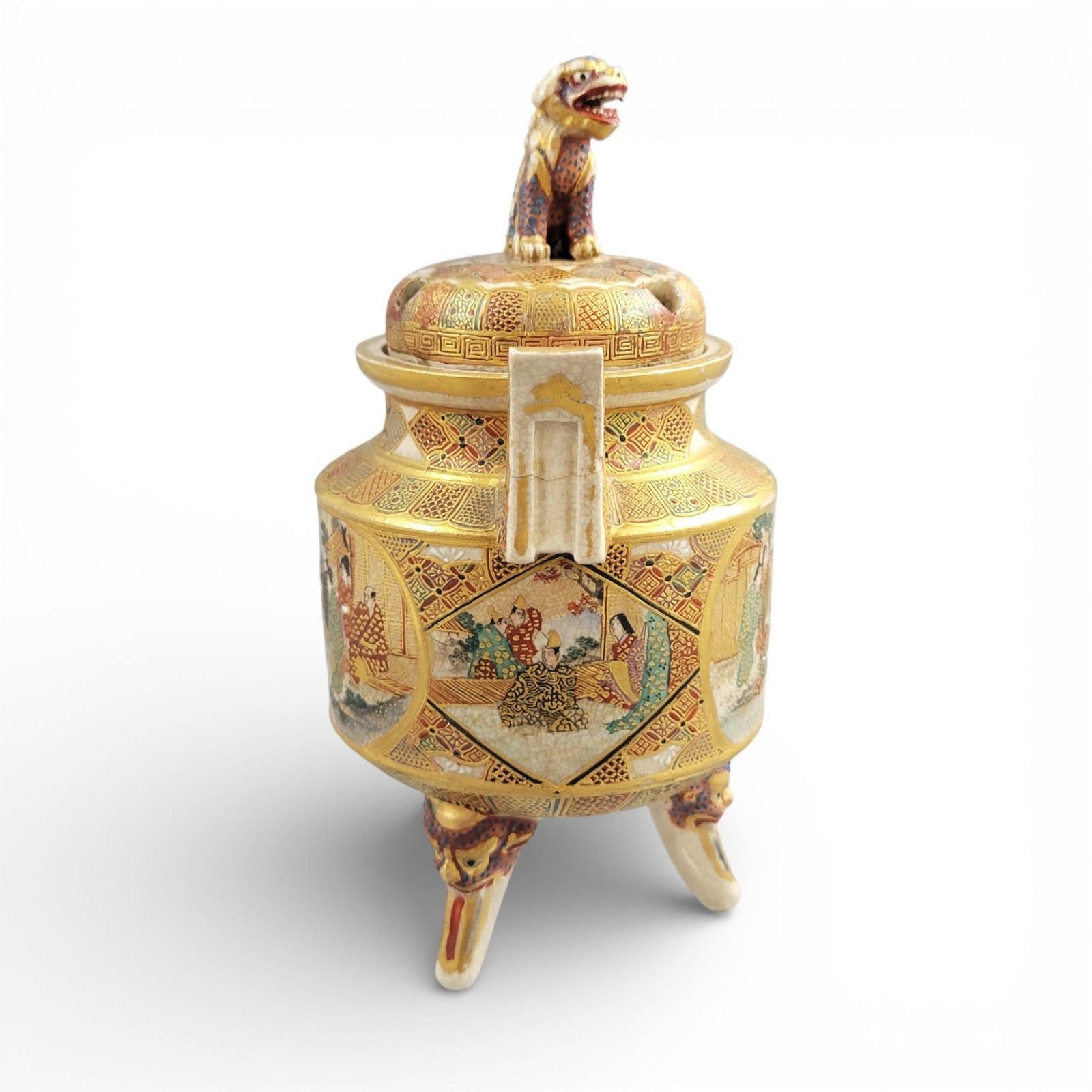 Signed Meiji Satsuma Koro Incense Burner By Shunzan With Shi Shi Lid, C.1890 photo buy