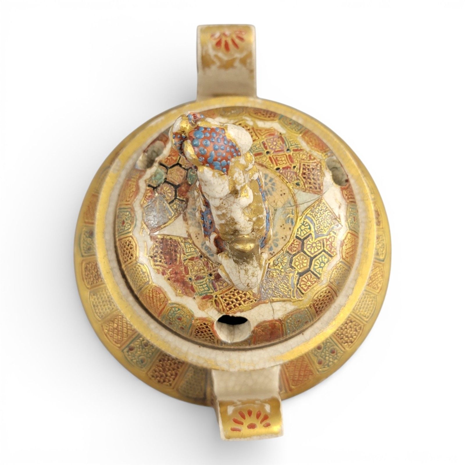 photo for sale Signed Meiji Satsuma Koro Incense Burner By Shunzan With Shi Shi Lid, C.1890