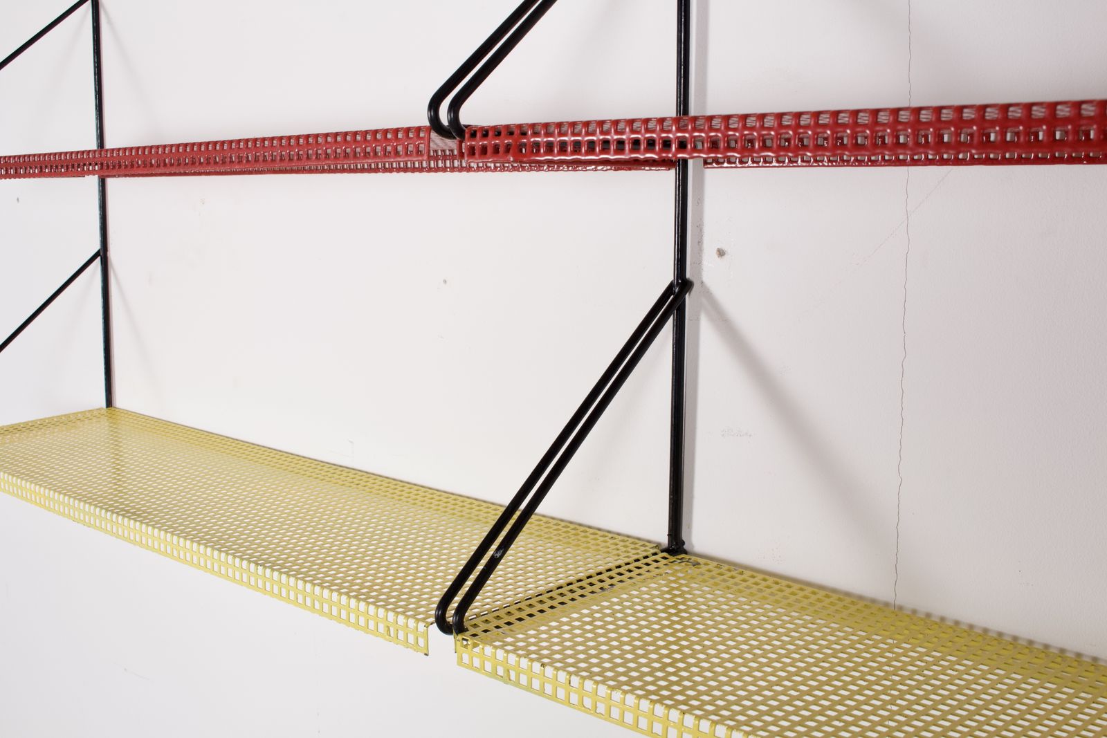 Vintage Two Bay Pilastro Wall Shelf In Perforated Metal, Holland 1970s photo Furniture