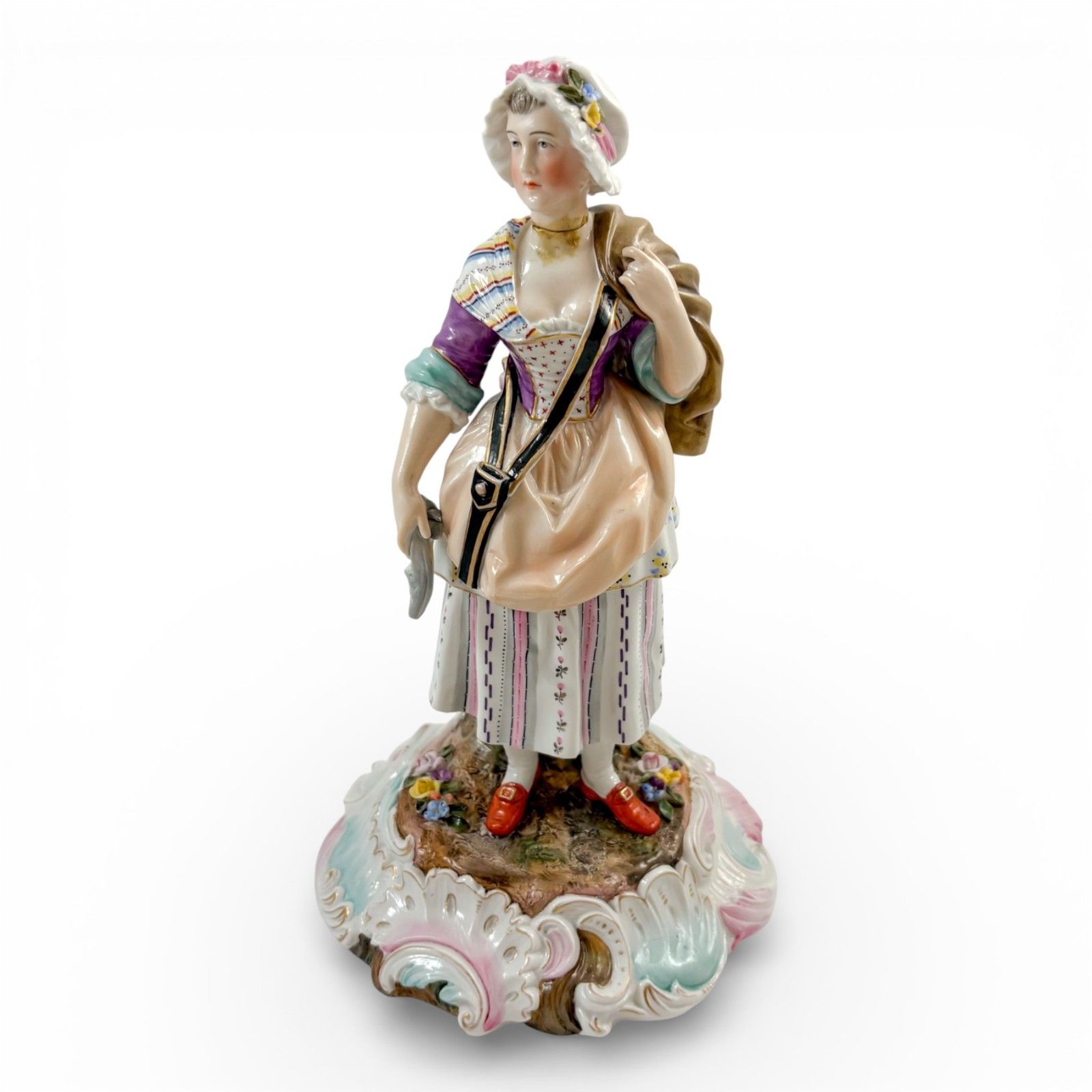Samson Antique Porcelain Rococo Peasant Woman Figurine Posy Holder
