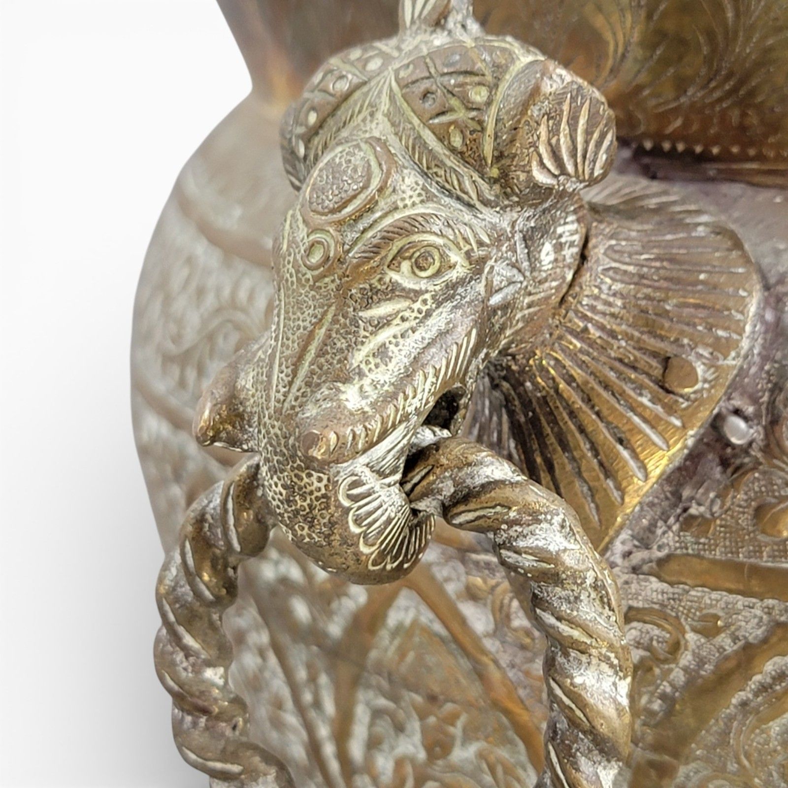 photo furniture Large Indian Raj Period Hand Engraved Brass Jardinière, C. 1870–1890