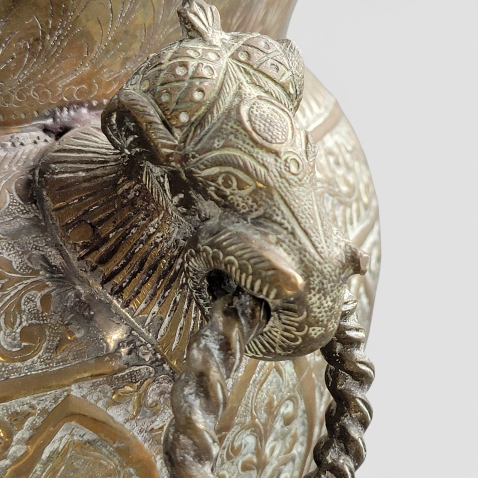 photo for sale Large Indian Raj Period Hand Engraved Brass Jardinière, C. 1870–1890