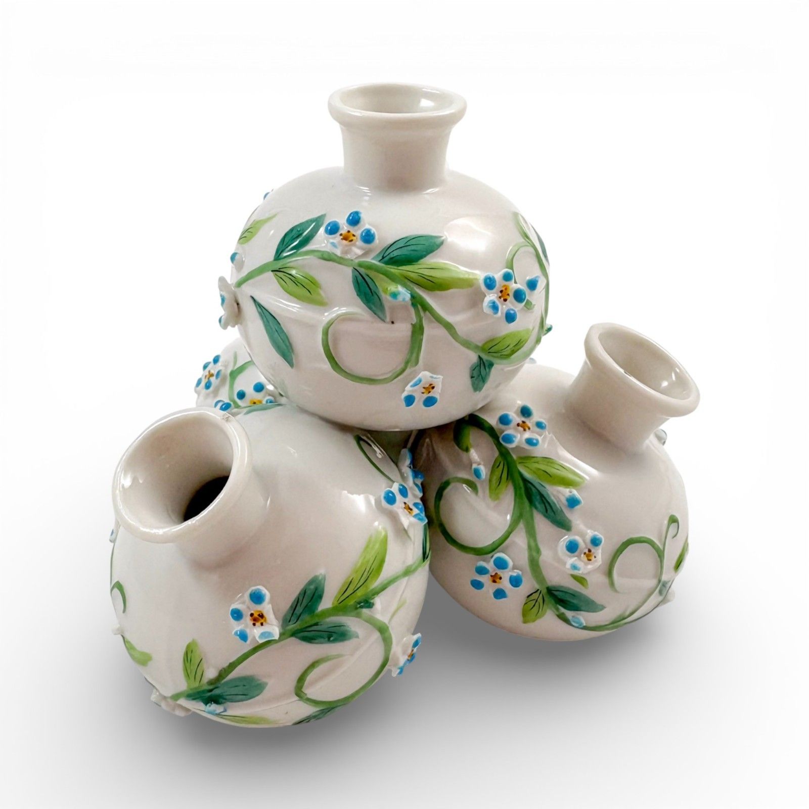 Antique French Porcelain Triple Posy Holder With Forget Me Not Decoration photo Home Decor