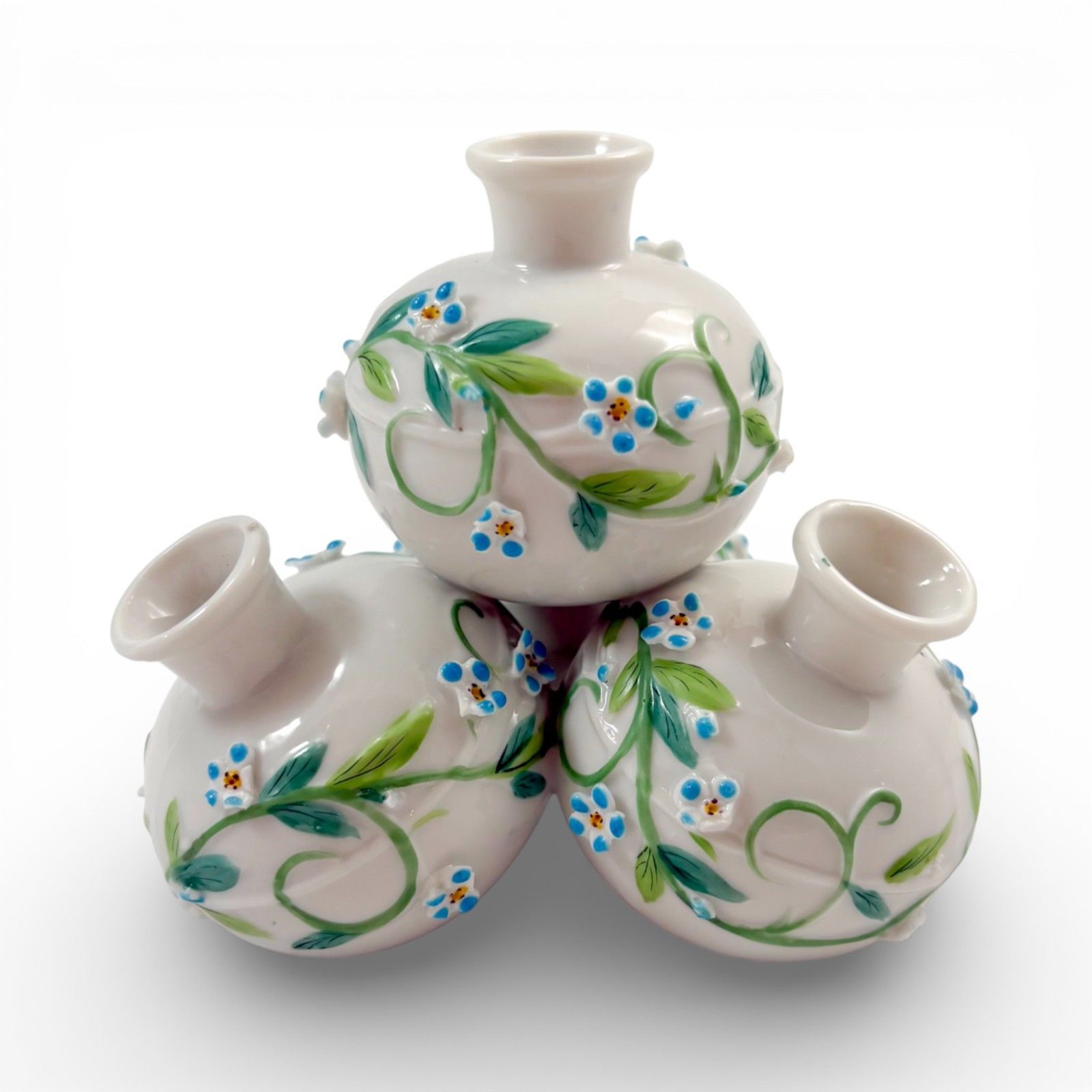 Antique French Porcelain Triple Posy Holder With Forget Me Not Decoration photo 115.0