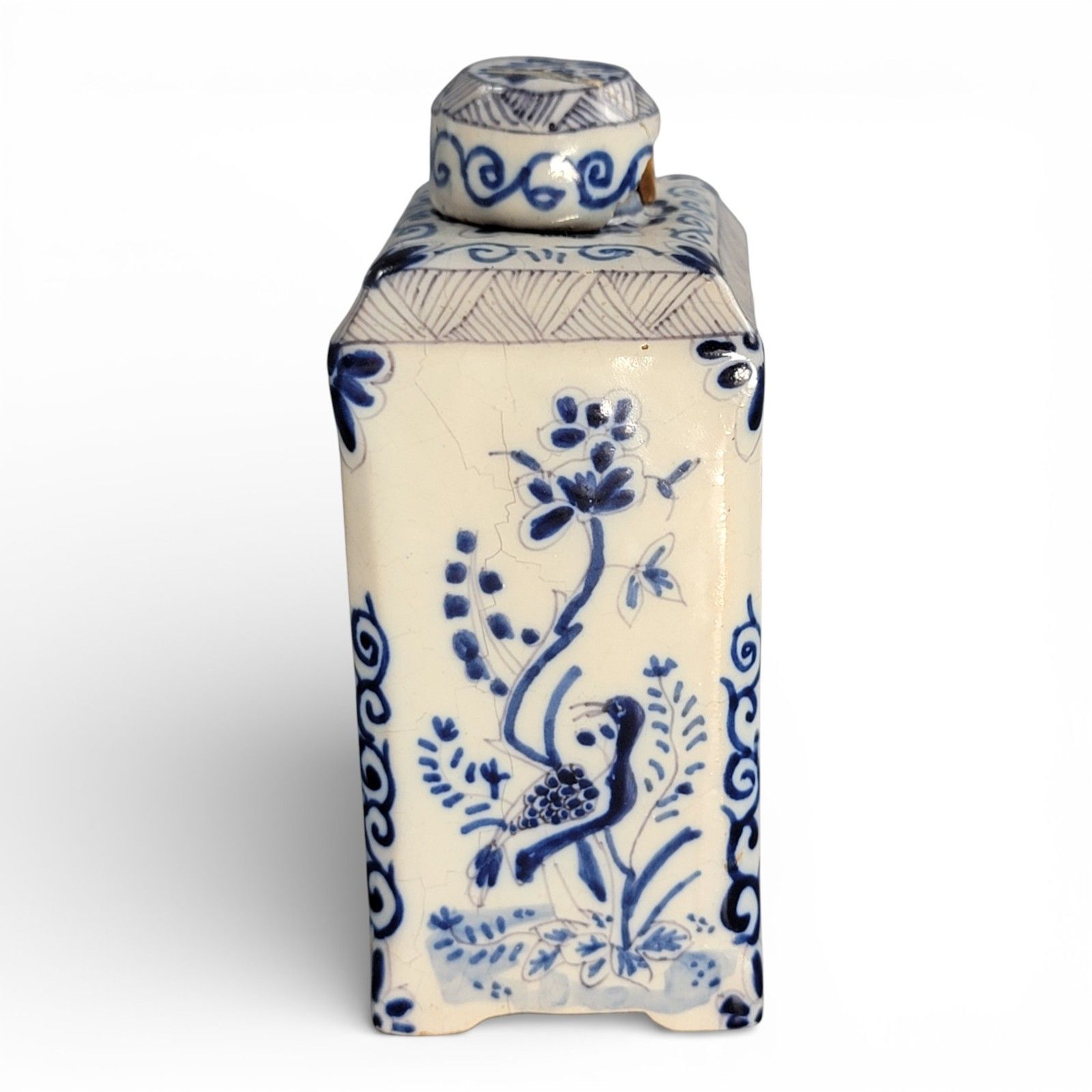 Antique Dutch Delft Blue & White Tea Caddy Chinoiserie 18th C 13.3cm photo furniture