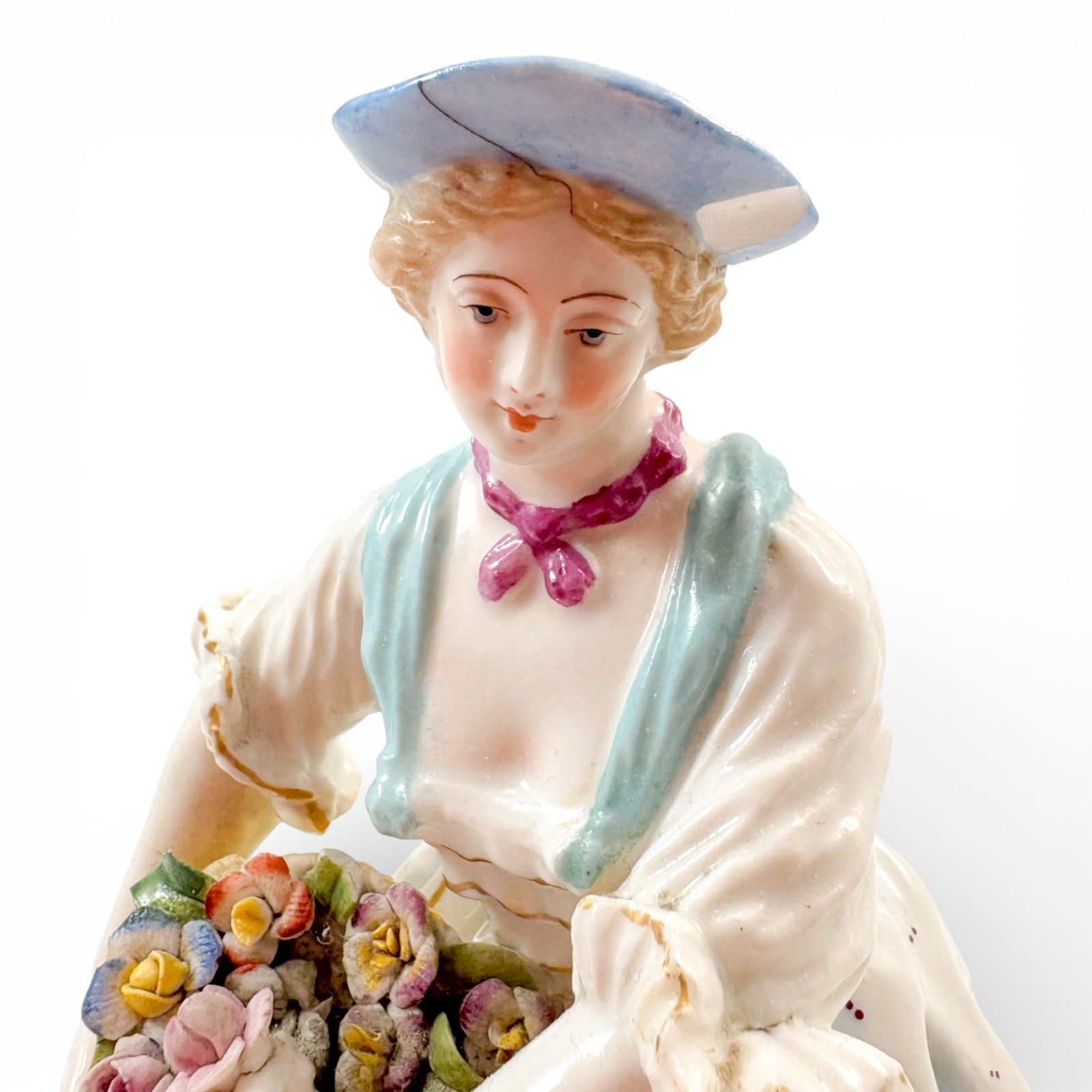 Home Decor Pair French Porcelain Flower Seller Figures, Paris Rococo Revival, 19th Century photo
