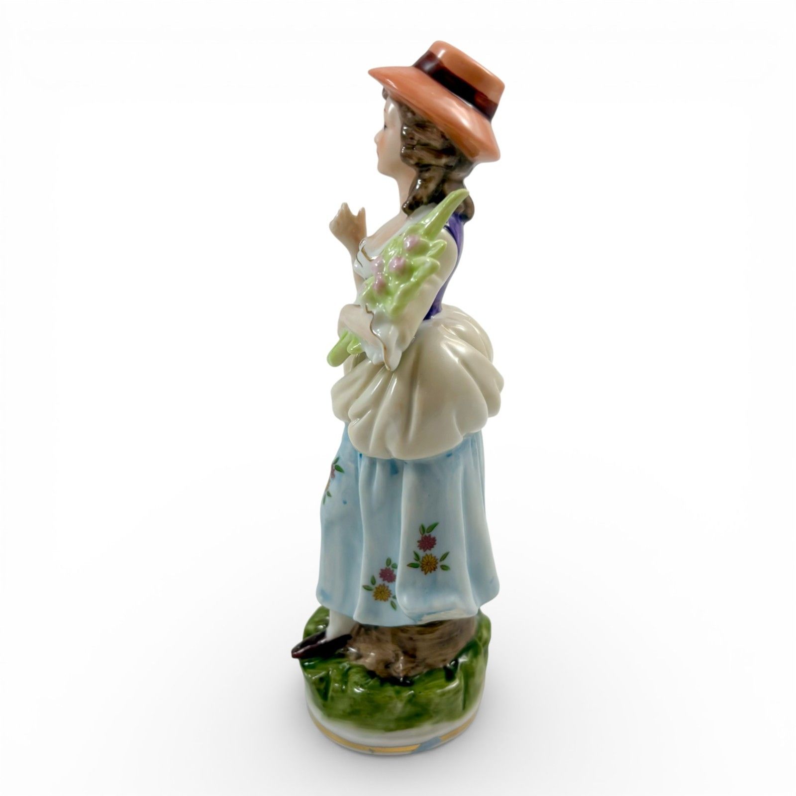 Sitzendorf Style Porcelain Flower Girl Figurine, Hand Painted, Mid 20th Century photo for sale