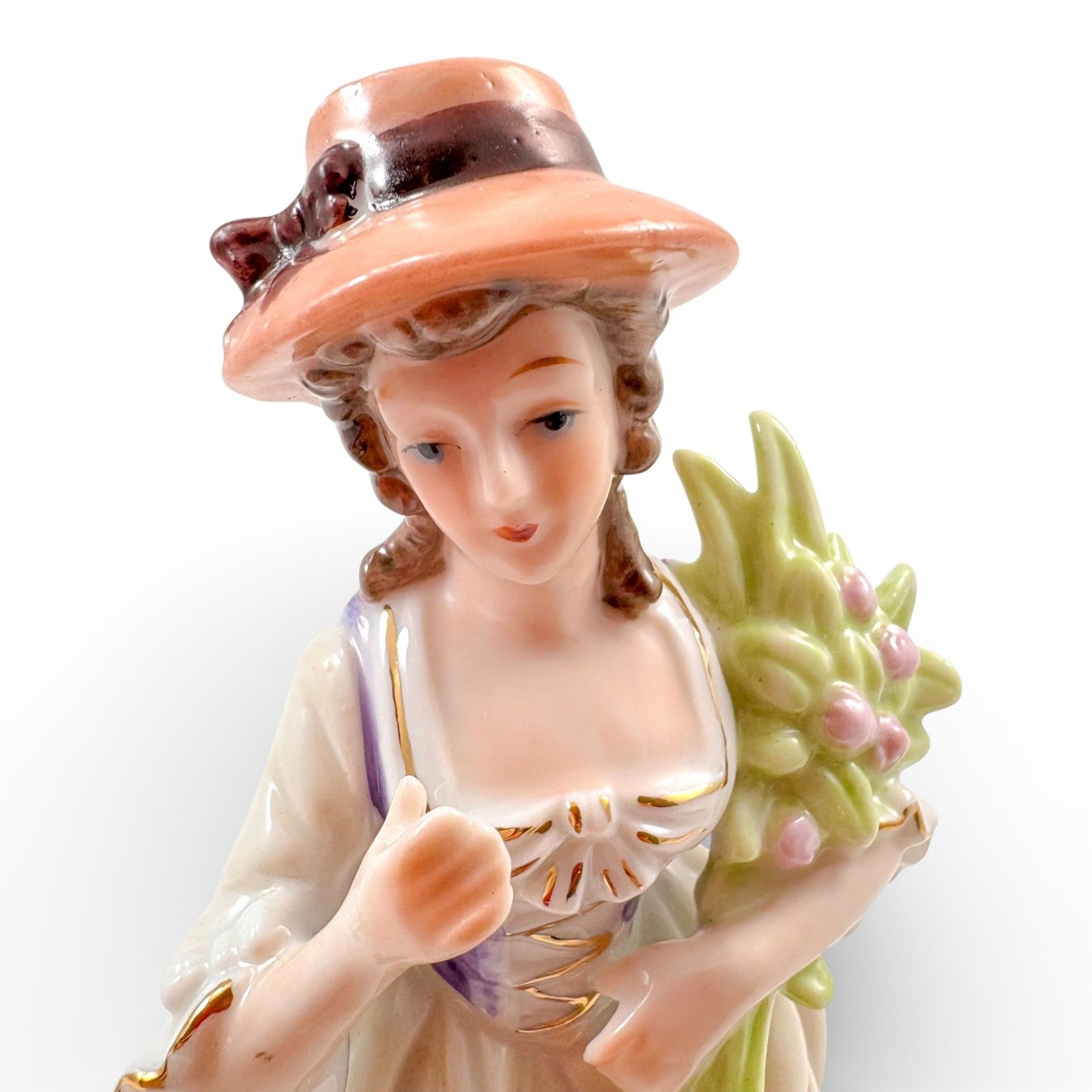 Sitzendorf Style Porcelain Flower Girl Figurine, Hand Painted, Mid 20th Century photo vintage