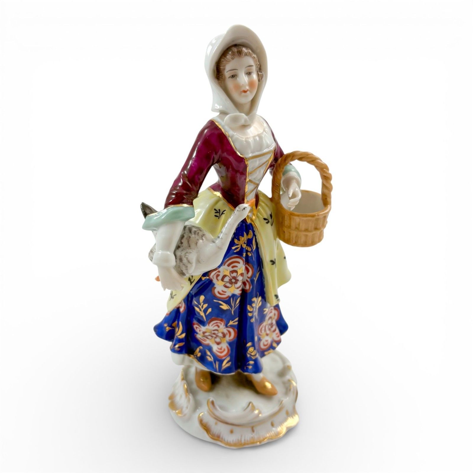 German Porcelain Country Girl Figurine With Goose, Continental, Mid 20th Century photo furniture