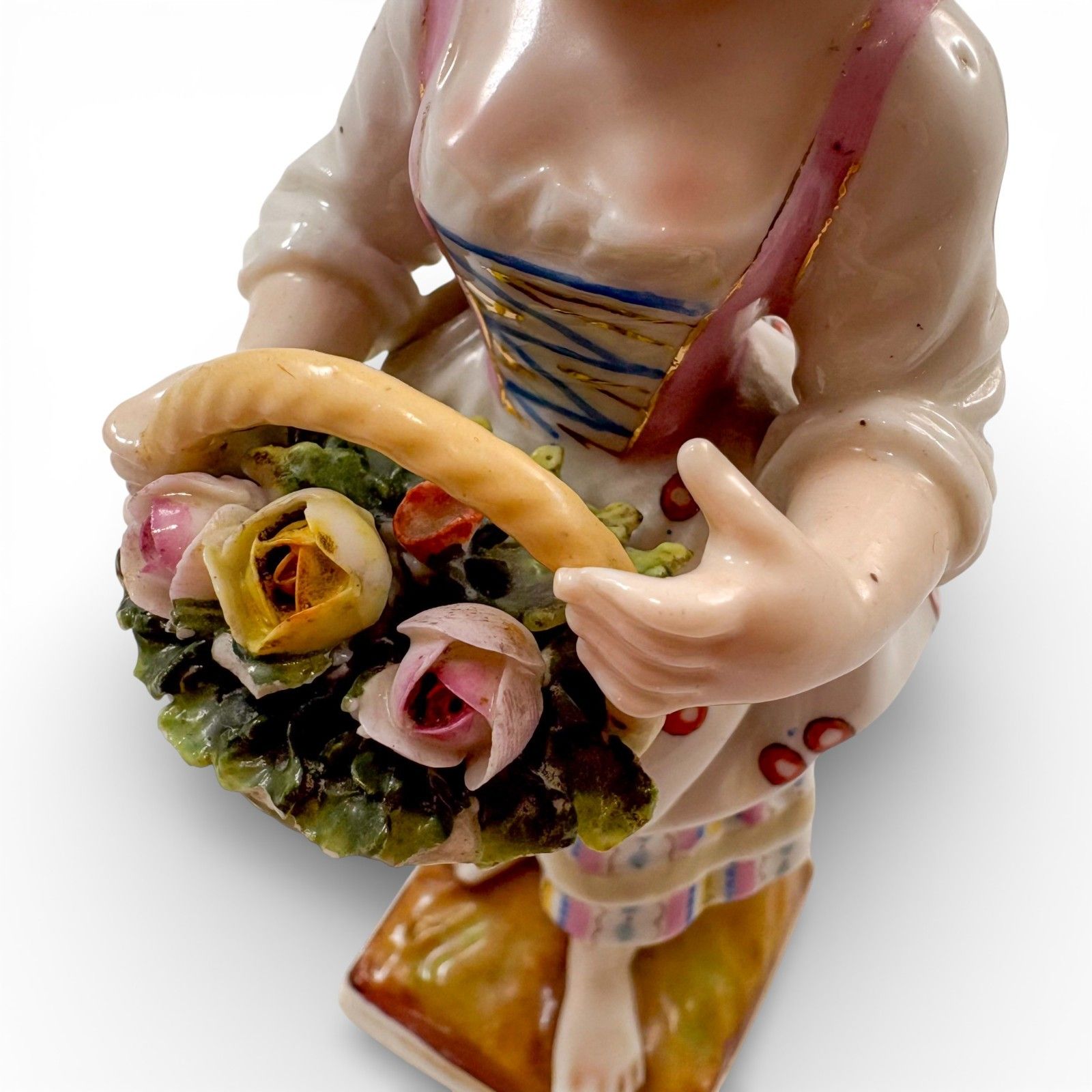 photo for sale 19th C Sitzendorf Antique Porcelain Figurines Flower Girl & Fruit Boy Pair 15cm
