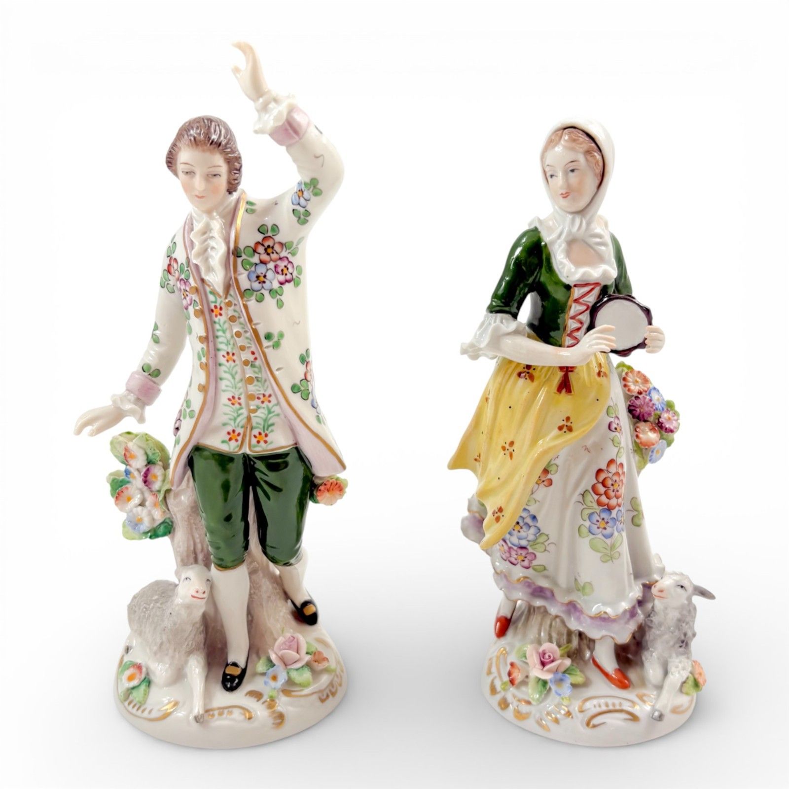 Antique Sitzendorf Porcelain Pastoral Figurines Couple With Lambs, C.1900 photo furniture