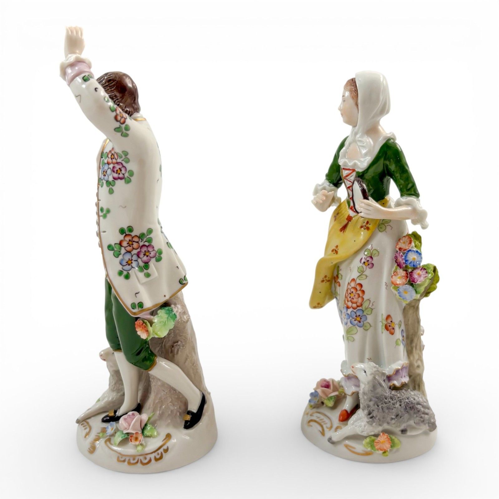 Antique Sitzendorf Porcelain Pastoral Figurines Couple With Lambs, C.1900 photo for sale