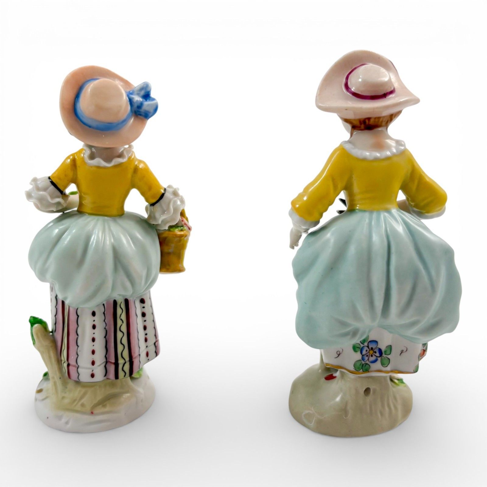 Antique German Sitzendorf Porcelain Flower Girl Figurines Pair, Rococo, C.1910's photo Home Decor