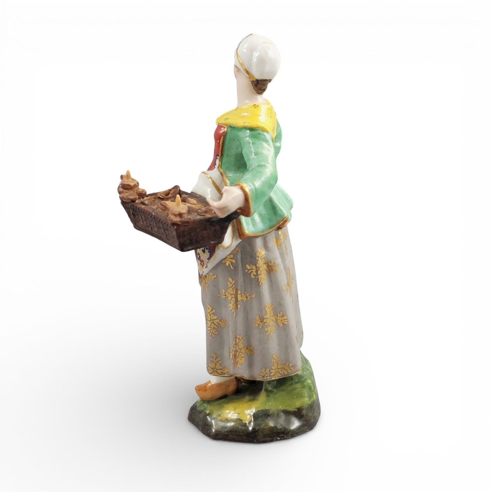 Georgian Derby Porcelain Figure Of A Female Bun Seller (Street Vendor), C.1800 photo for sale