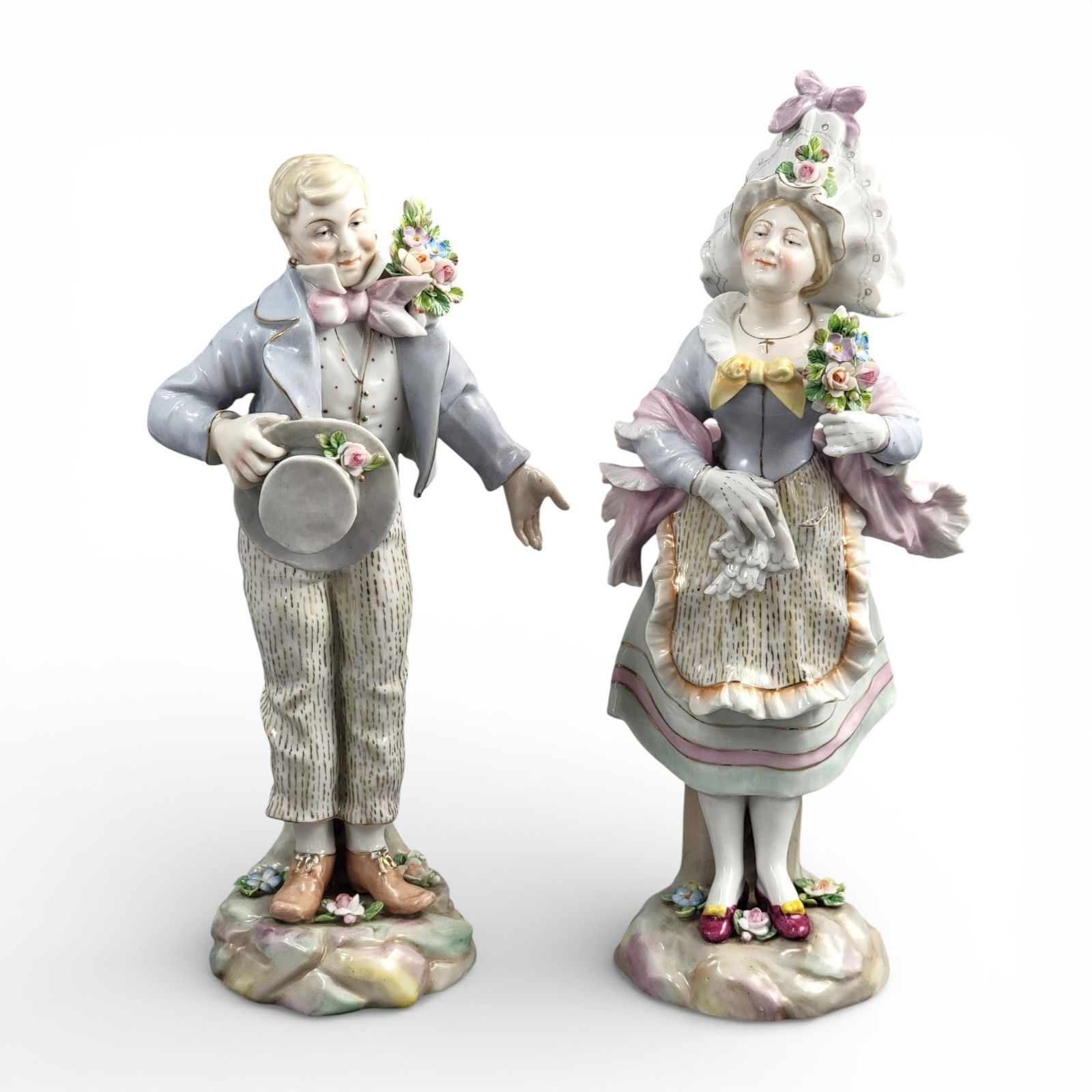 Antique Volkstedt Pair Of German Porcelain Figures, Late 19th Century