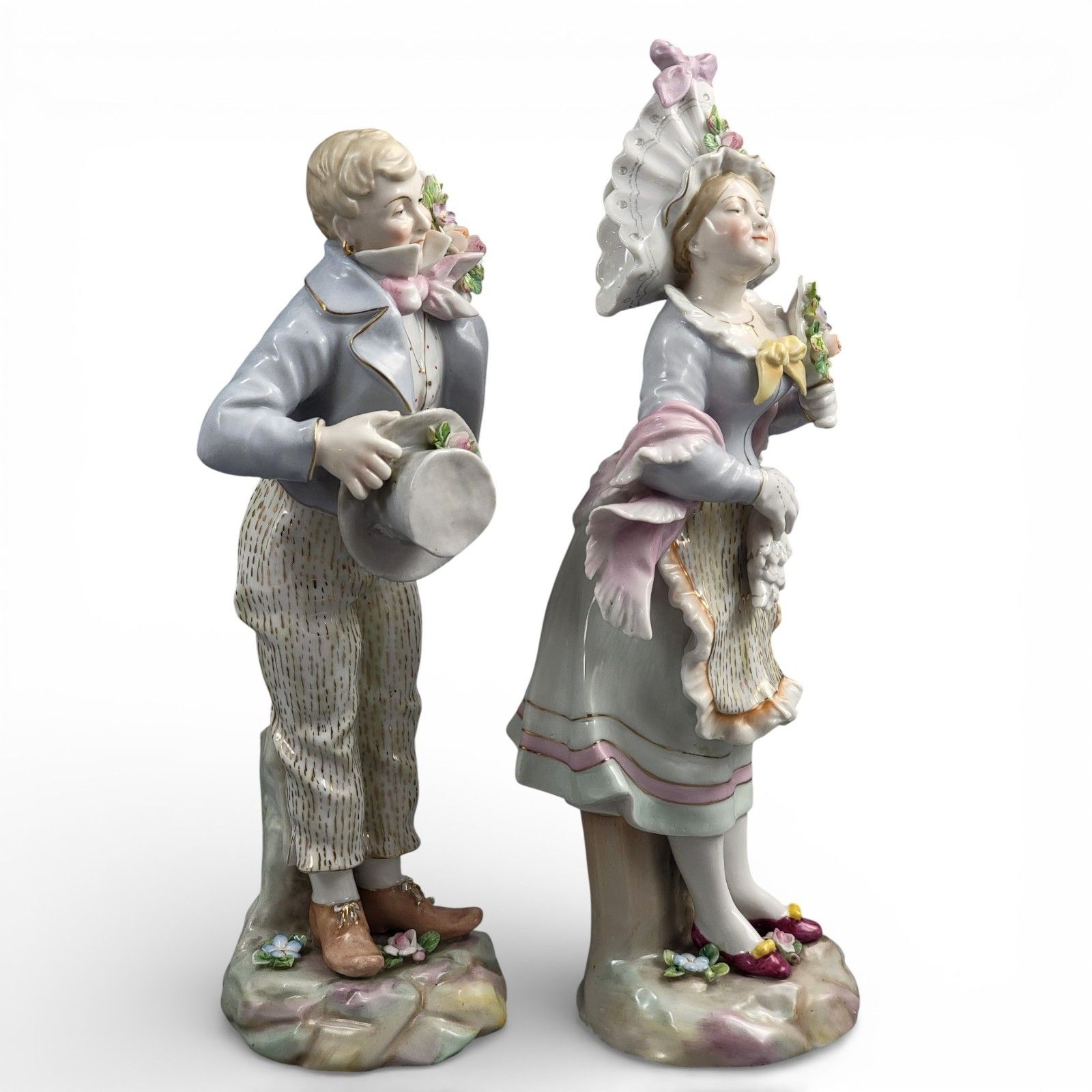 Antique Volkstedt Pair Of German Porcelain Figures, Late 19th Century photo vinterior