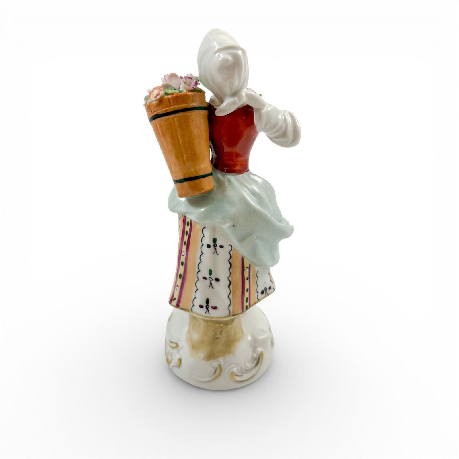 Antique Sitzendorf Porcelain Flower Seller Figurine Antique German C.1920s photo Home Decor