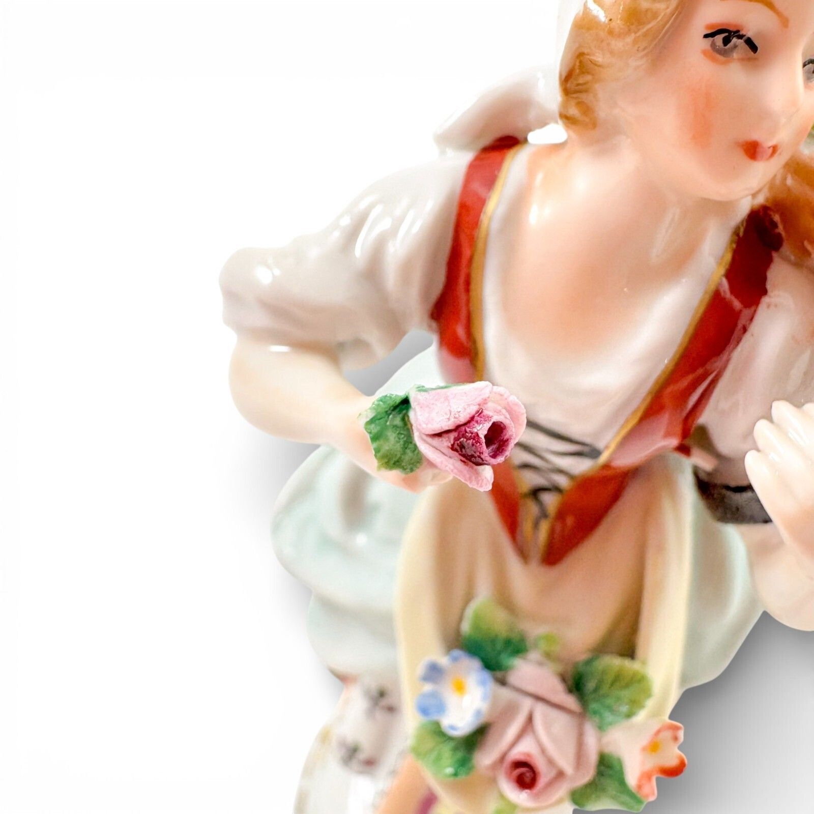 Home Decor Antique Sitzendorf Porcelain Flower Seller Figurine Antique German C.1920s photo