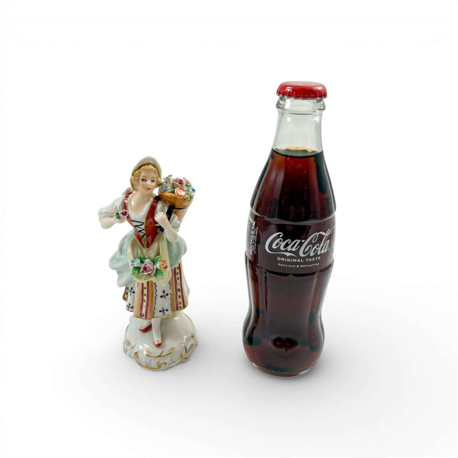 photo buy Antique Sitzendorf Porcelain Flower Seller Figurine Antique German C.1920s