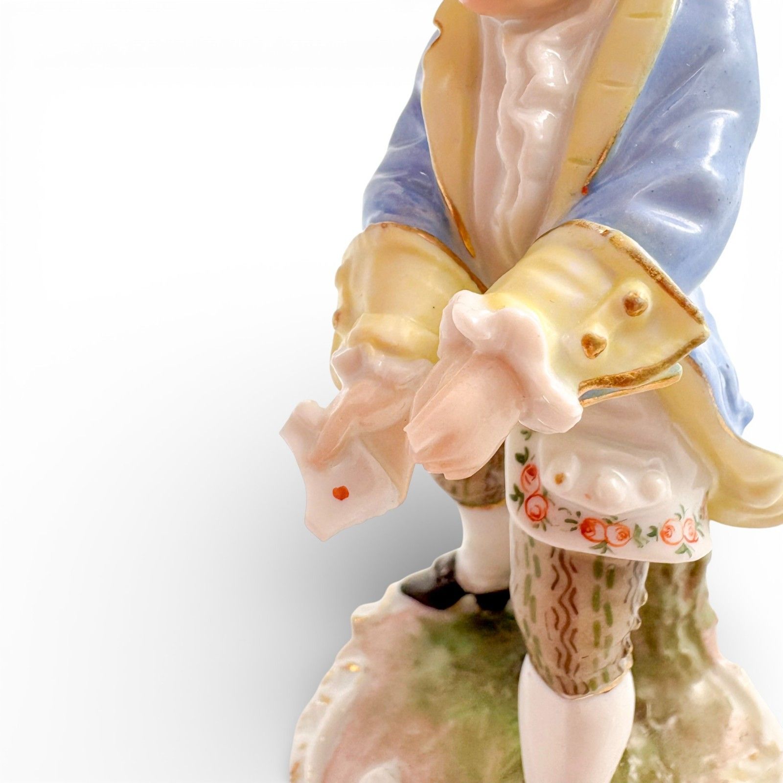 photo for sale Antique Dresden Porcelain Courtly Boy Figurine With Letter, Rococo Style C. 1900
