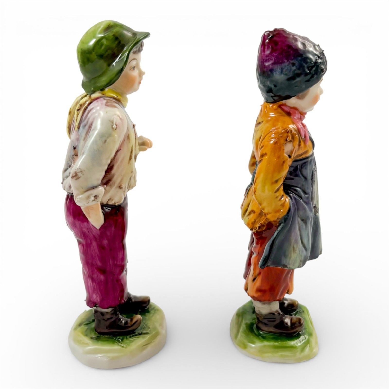 Antique German Porcelain Beggar Children Figurines Pair Kämmer Volkstedt 1920s photo for sale