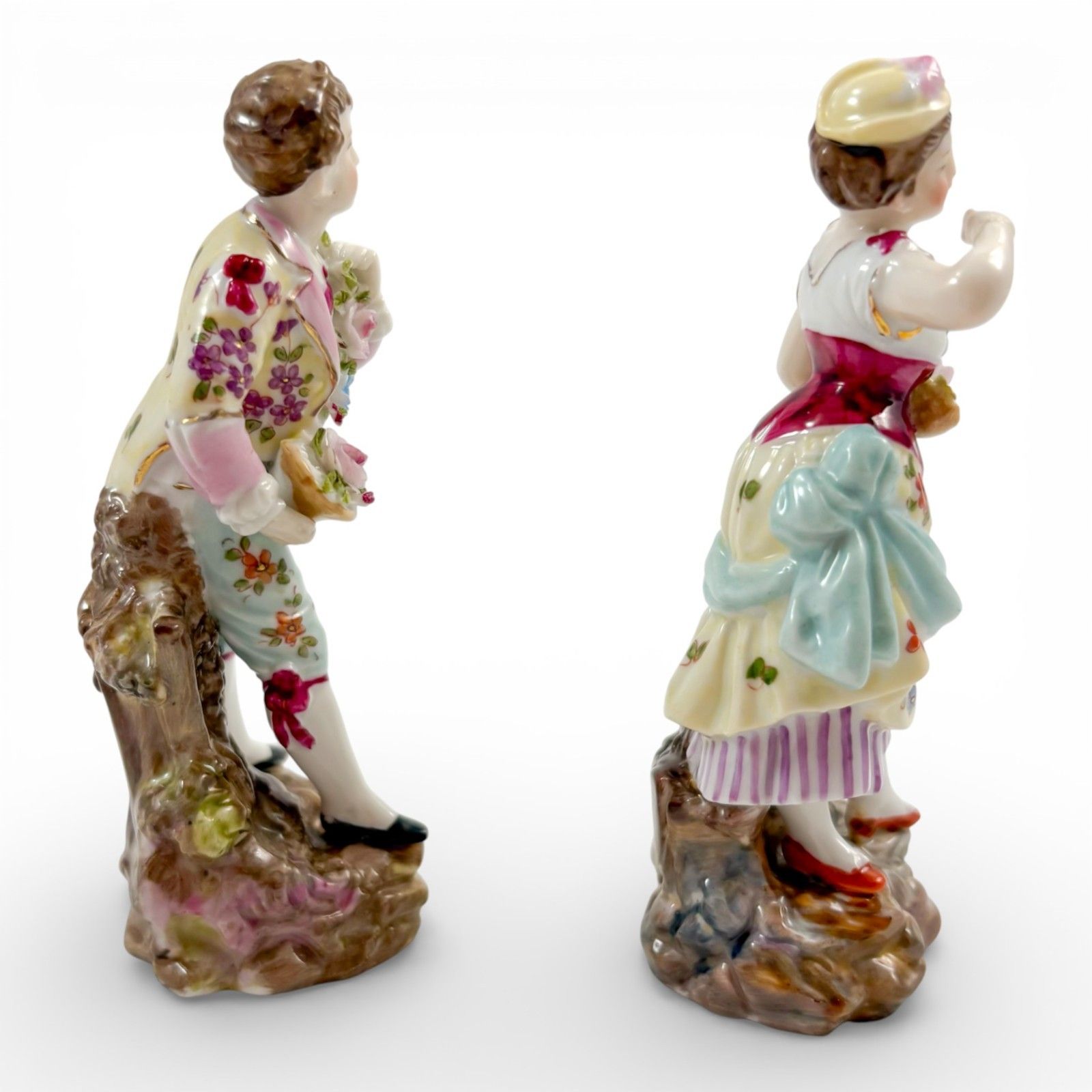 Antique German Porcelain Flower Seller Boy Girl Figurines, Triebner Ens Eckert photo furniture