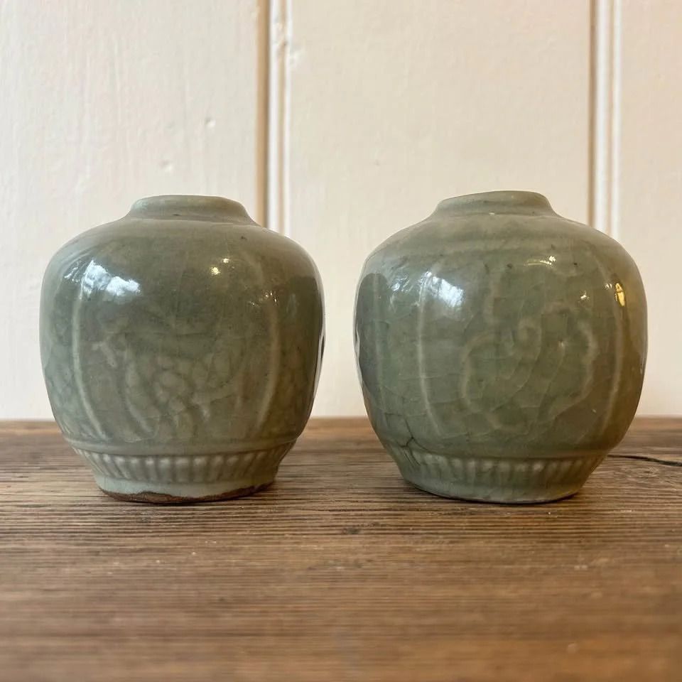 Pair Of Chinese Celadon Glazed Pots photo for sale