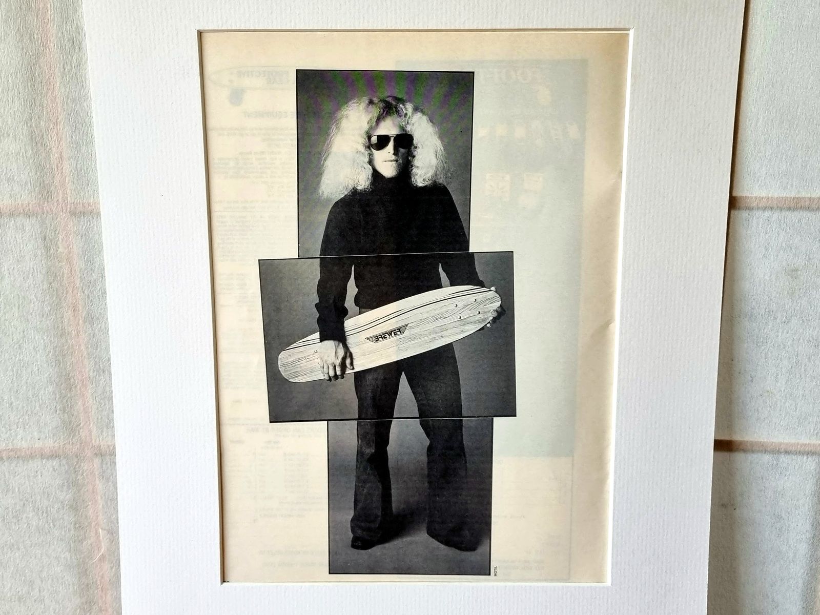 Skateboard Wall Art Photo, Rodney Lee Jesse Portrait, 1970s Skate Culture Icon, Original Magazine Page, Black White Skate photo furniture