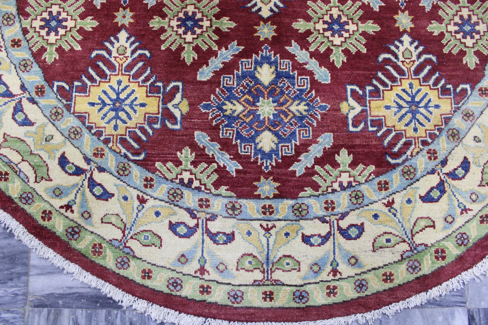 5x5 Red Kazak Caucasian Handmade Round Rug photo for sale