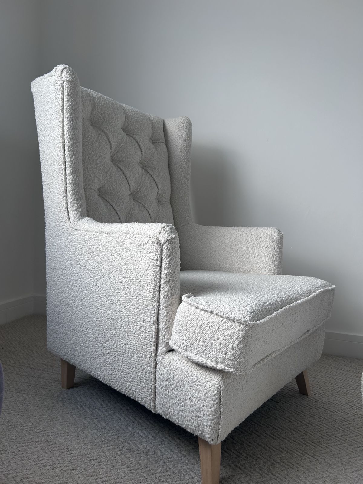 Winged Boucle Newly Upholstered Arm Chair photo furniture