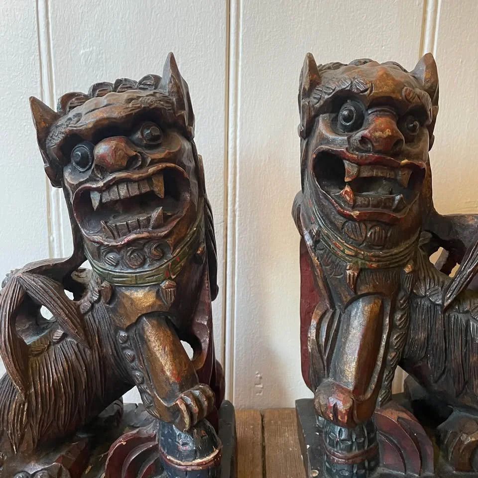 Chinese Qing Dynasty Carved Foo Dogs. photo furniture