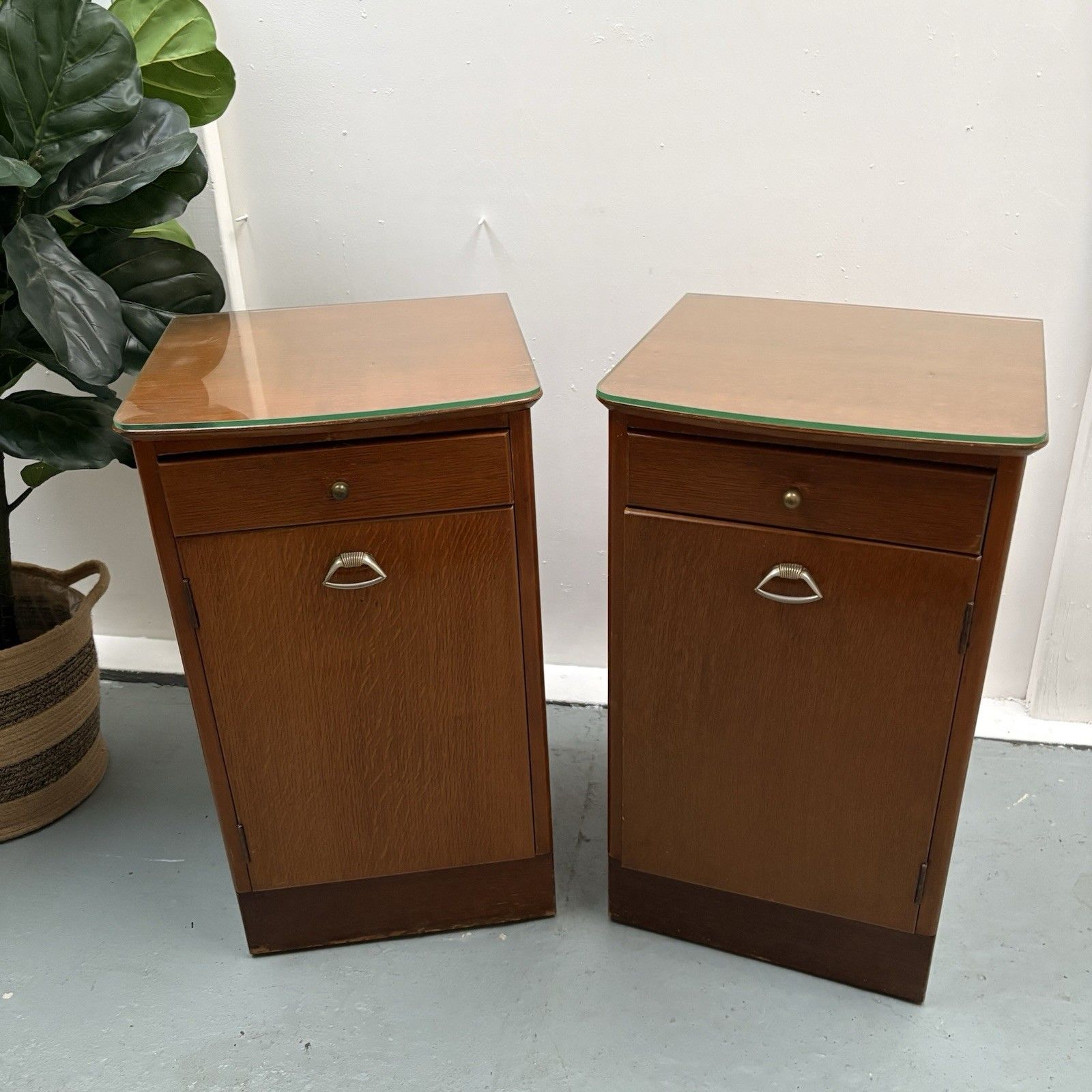 Pair Of Lebus Bedside Cabinet / Art Deco Oak Style Pot Cupboard photo for sale
