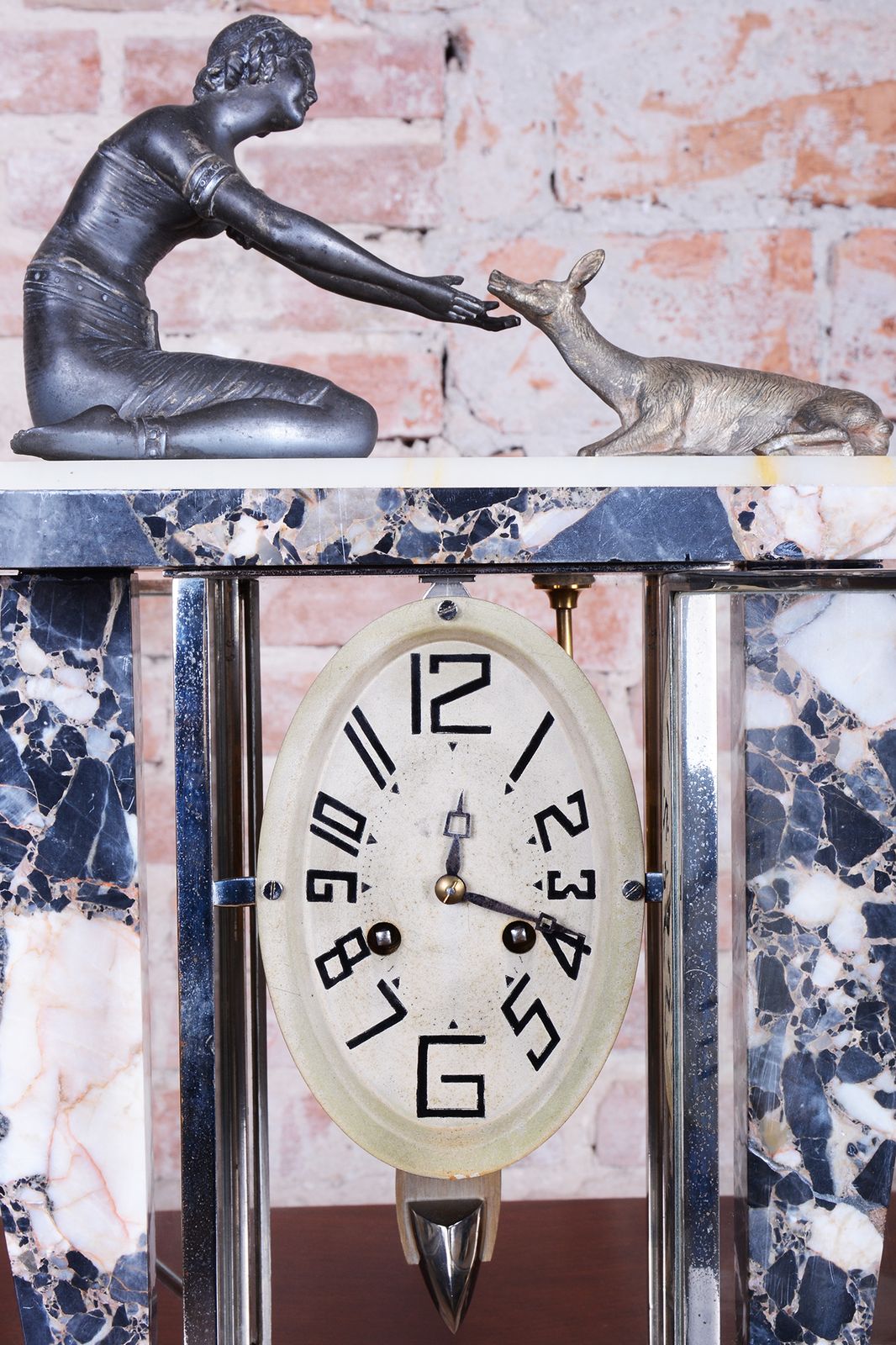 Restored Art Deco Clock, Marble, Bronze, Glass, France. 1920s photo 1600.0